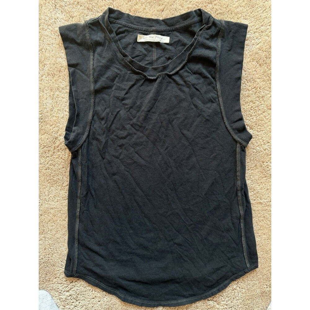 We The Free People Womens Large Free Muscle Tank Black Cotton